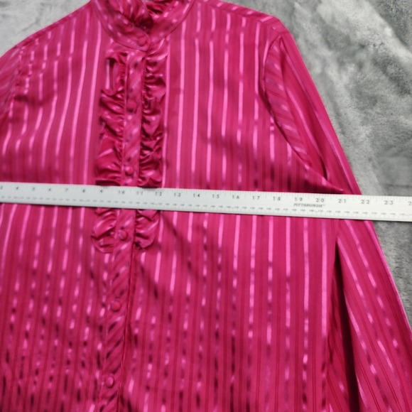 Vintage JCPenney Top Womens 18 Pink Striped Satin Ruffled High Neck Long Sleeves - Picture 8 of 10
